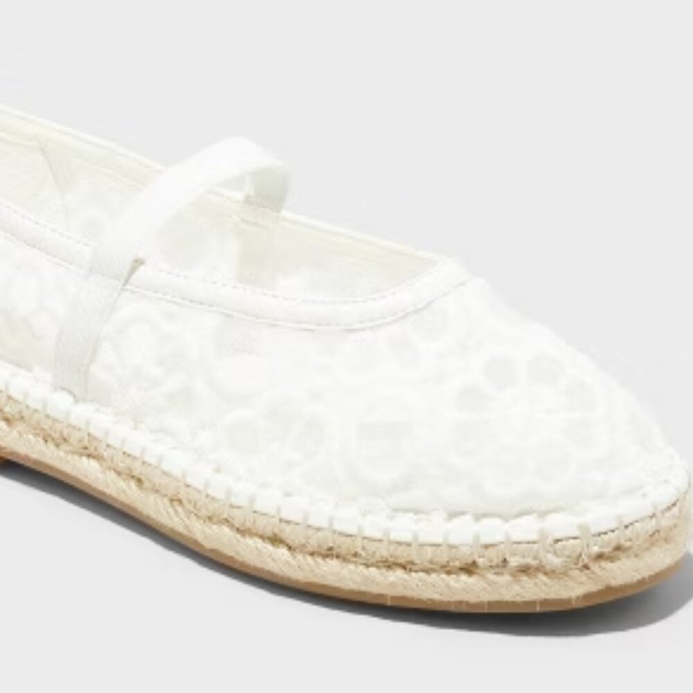 Celia Floral Lace Mary Jane Espadrille Flat with Memory Foam Insole